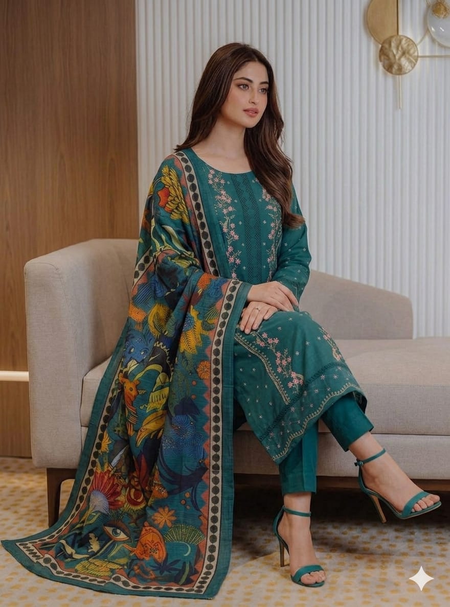 3 PC PRINTED LAWN SUIT MB 150