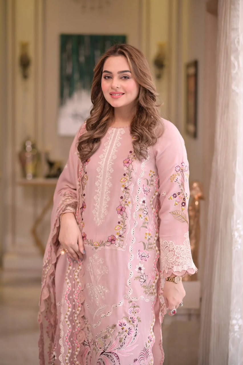 Dhanak chikankari embroidered luxury unstitched 3pc