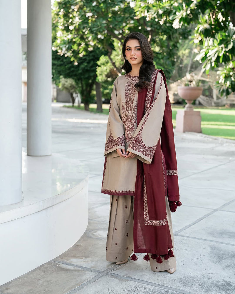 BAROQUE Luxury Dhanak Embroidered 3-Piece Unstitched Suit
