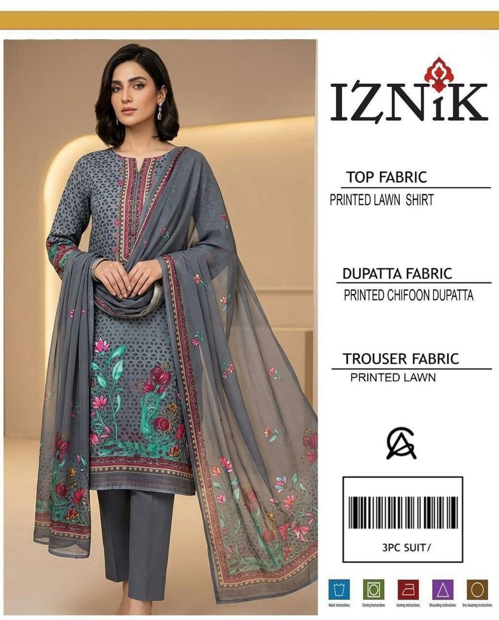 3 PC PRINTED LAWN SUIT MB 140