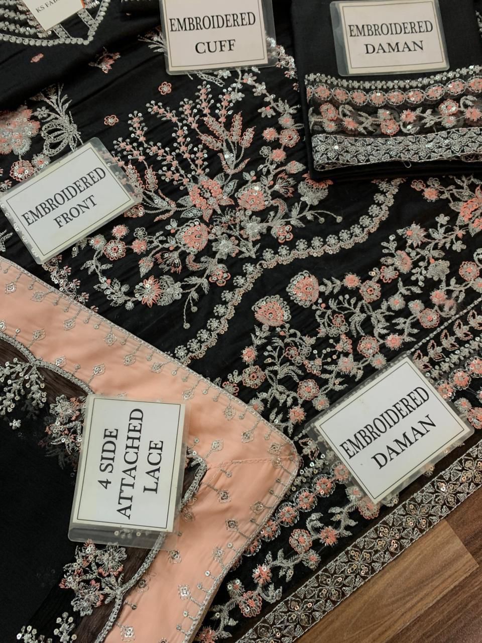 Aneela's Luxury Handwork Embroidered Black Chiffon Wedding Wear Dress