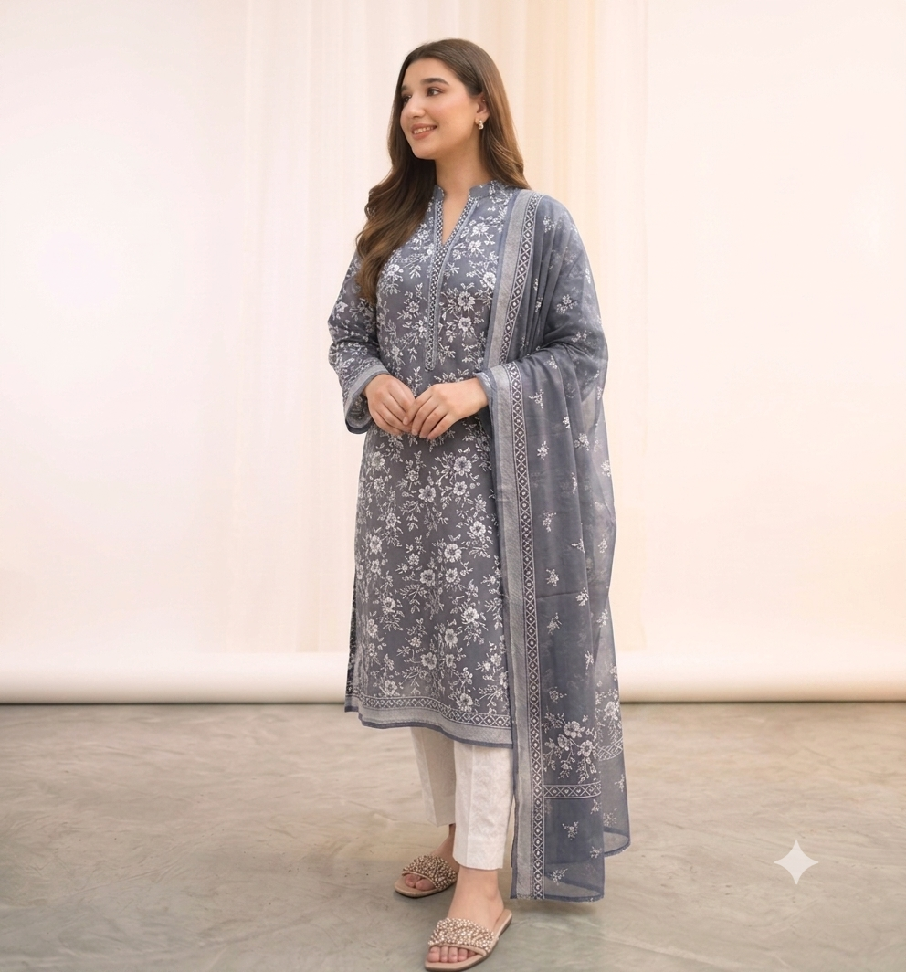 3 PC PRINTED LAWN SUIT MB 123