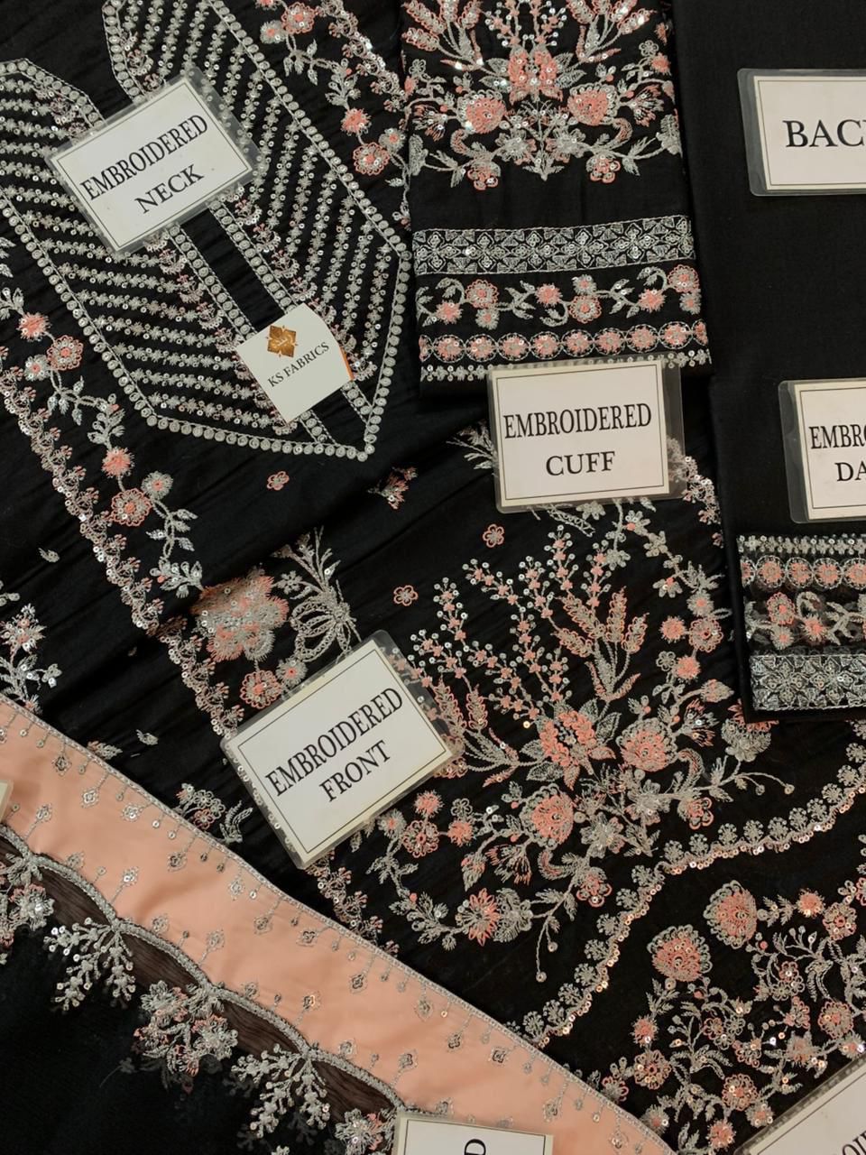 Aneela's Luxury Handwork Embroidered Black Chiffon Wedding Wear Dress