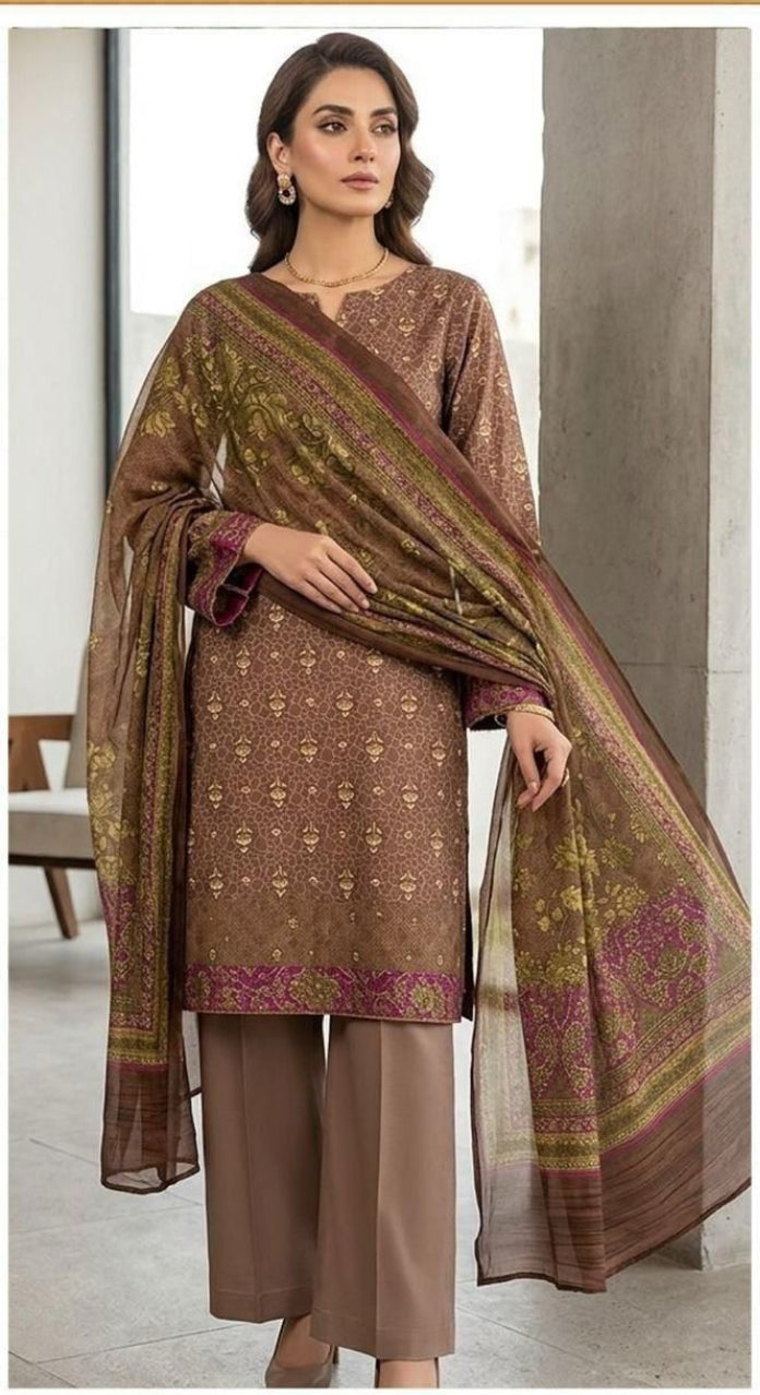 3 PC PRINTED LAWN SUIT MB 142