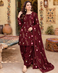 Unstitched 3 Piece Dhanak Embroidered Suit