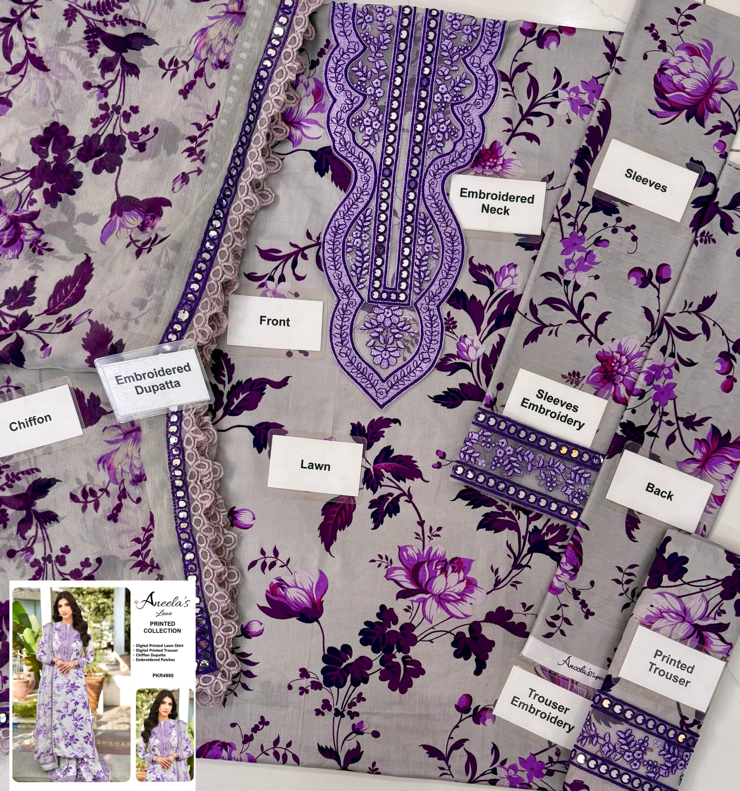3PC EMBROIDERED SUIT - MB 174