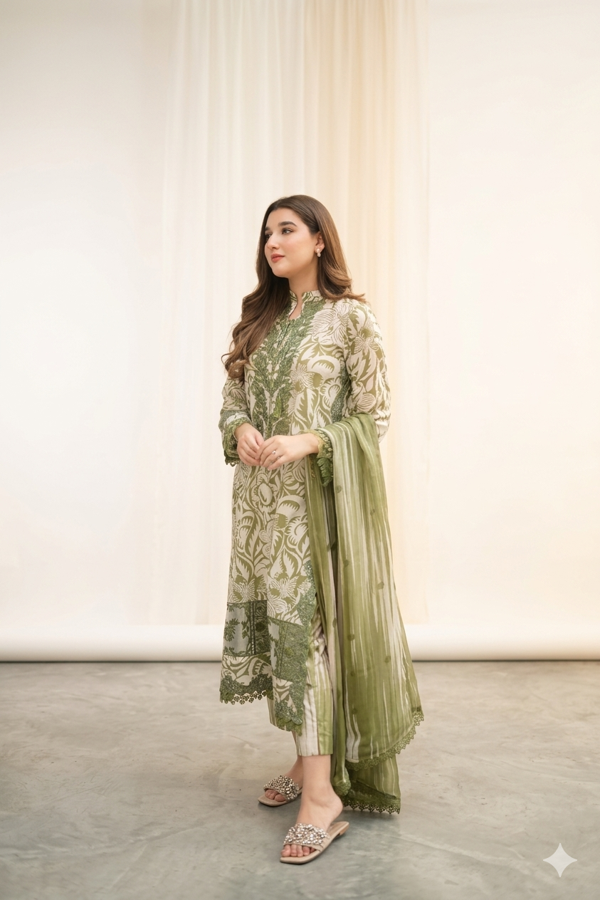 3 PC PRINTED LAWN SUIT MB 124