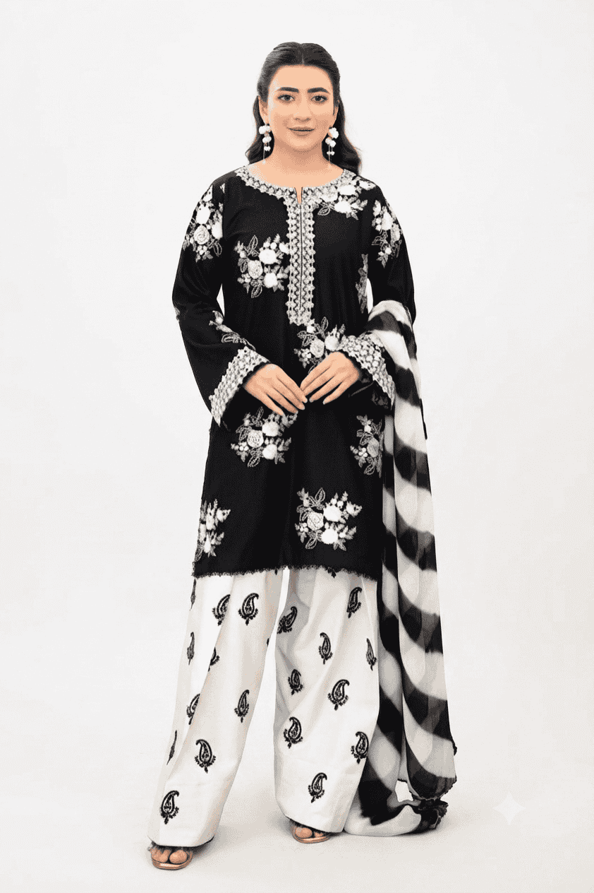 3PC EMBROIDERED SUIT - MB 154