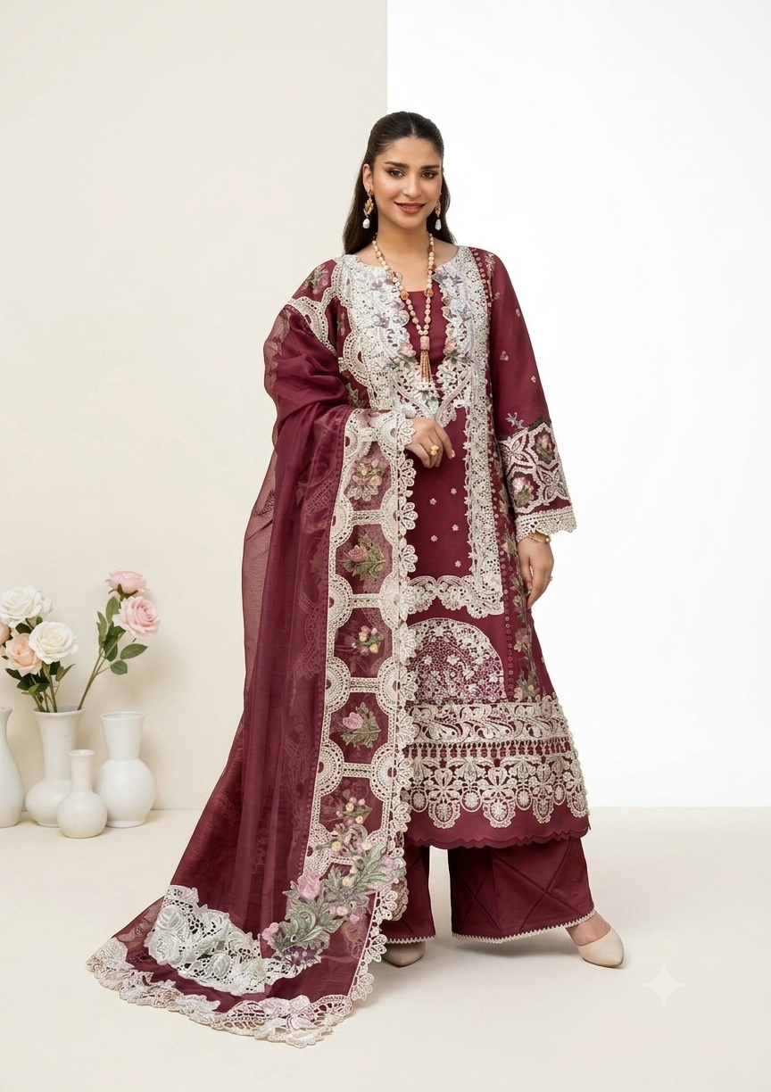 3PC EMBROIDERED SUIT - MB 182