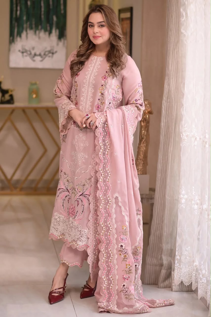 Dhanak chikankari embroidered luxury unstitched 3pc