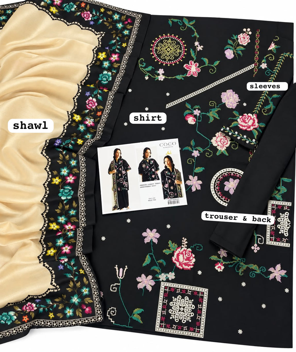 ZARA SHAHJAHAN Luxury Dhanak Embroidered 3-Piece Unstitched Suit