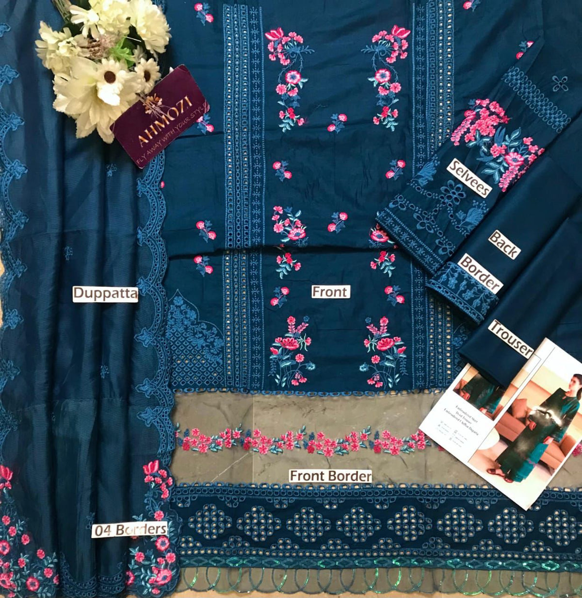 Azure Embroidered Suit Unstitched 3 Piece AZU24PC 62 Teal Treasure - Luxury Collection