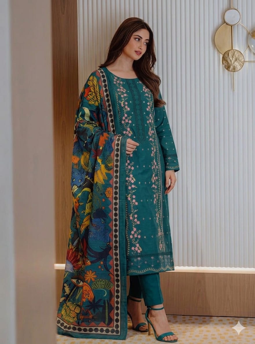 3 PC PRINTED LAWN SUIT MB 150